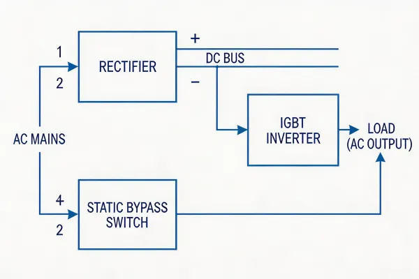 VoltTitan online double-conversion UPS topology diagram
